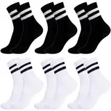 Utensilsto 6 Paar Kinder Sportsocken Tennissocken 32-36 Jungen Mädchen Baumwolle Crew Socken Tennis Sport Socken für Jungen Mädchen Kinder,Schwarz+Weiß