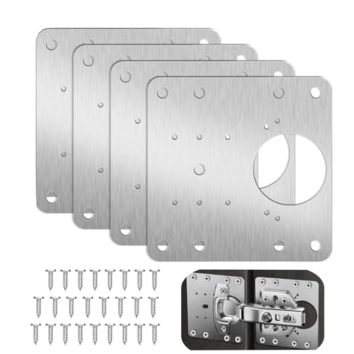 NestNook Scharnier-Reparaturplatte mit Schrauben, 4-teiliges Schrank-Reparatur-Set, Edelstahl, Küchenschrank-Türscharnier-Reparaturhalterungen