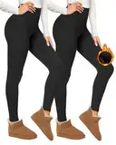 CAMPSNAIL Thermo Leggings Damen Gefütterte im Winter, High Waist Thermohose Dicke Warm Blickdicht für Sport (Schwarz/Schwarz,S-M)