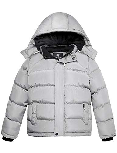 Wantdo Jungen Winter Warm Fleece Mäntel Verdickte Baumwolle Gepolstert Jacke Klassische Winddichte Gesteppte Parka Mäntel Outdoor Kapuzenjacke Grau 140-146