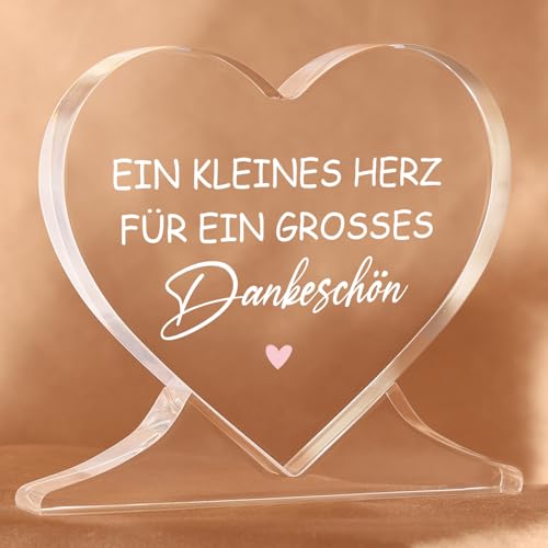TheGiffter Dankeschön Geschenke, Herzförmiges Acryl Heimat Dekoration Danke Geschenk für Frauen, Danke Geburtstag Geschenk für Freundin Kollegin Mama Oma Lehrerin Papa