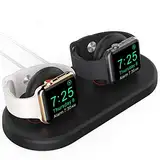 AHASTYLE Ladestation für 2 Apple Watch [Ladegerät Nicht enthalten] Silikon Dock für Apple Watch Ultra 2, Ultra, SE2, SE, Series 10 9 8 7 6 5 4 3 2 1 (49/46/45/44/42/41/40/38mm) (Schwarz)