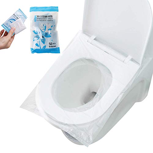 Surplex 50 Stück Reise Wasserdichte Disposable Toilet Seat Cover, WC Sitzschutz Sitzauflagen Kunststoff Klo Auflage, Antibakteriell, Unabhängige Verpackung für Hotel Outdoor Reisen Universal