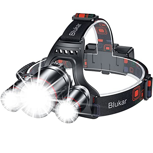 Blukar Stirnlampe LED Wiederaufladbar, Superhell 6000 Lumen Zoombar Kopflampe mit 5 Lichtmodi & Rotlicht, IPX6 Wasserdicht, 90° Einstellbar Stirnleuchte für Camping, Angeln, Reparatur, Notfälle usw.