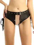 MSemis Wetlook Damen Hotpants Ouvert Slip Shorts Punk Leder Unterwäsche Strings Tanga Briefs Erotik Dessous Clubwear Gogo Tanzkostüm Schwarz M