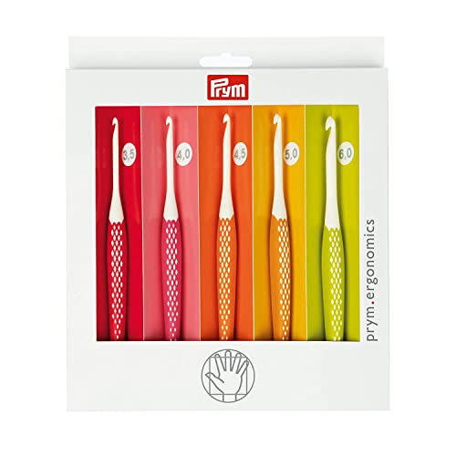 Prym 218440 Wollhäkelnadel Set prym.ergonomics, Kunststoff, multicolor, alabasterweiß, 3,5 mm - 6 mm