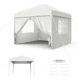 Froadp 3x3 m Garten Pavillons mit 4 Seitenwände Partyzelt Stahlkonstruktion Festzelt Wasserdicht Gartenpavillon Markisen Sonnenschutz Bierzelt für Garten Markt Hochzeit, Weiß