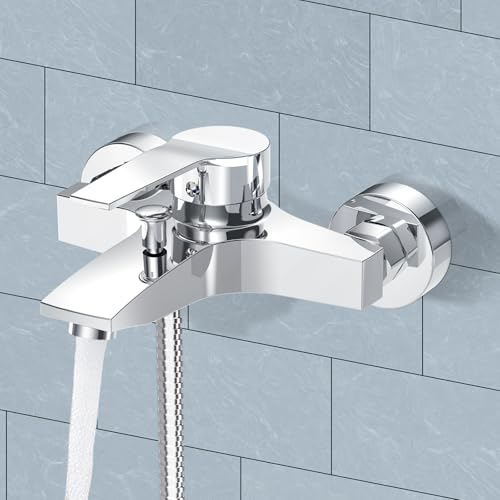 LADOKEE Badewannenarmatur, Wasserhahn Badewanne mit G1/2"-Anschluss, Einhebel Mischbatterie Badewanne Chrom, Dusche Armatur H59 Messing Wandmontage Aufputz,Badarmatur für Badezimmer