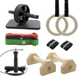 Cali Graf Calisthenics Starter Set – Fitness-Set für Anfänger mit Parallettes, Gymnastikringen, AB Roller, Wrist Wraps, Springseil und 3 Widerstandsbändern – Perfekt für Heim- und Outdoor-Workouts