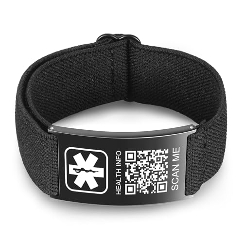 Theluckytag Verbessertes medizinisches Armband für Männer und Frauen mit QR-Code, medizinische Notfall-ID-Armbänder – Titan-Stahl-Armband passt Handgelenken von 20,3 - 25,4 cm – mehr Platz,