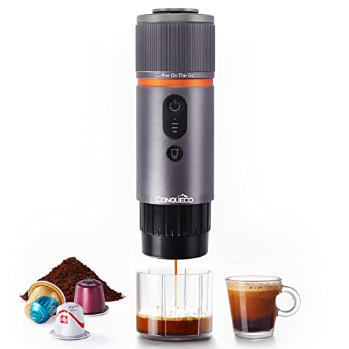 CONQUECO Kaffeemaschine Auto Espressomaschine 12v: Tragbare Akku Espresso Maker für Camping Reise - 2,5 Minuten Schnelles Erhitzen - 8 Tassen Espresso für Eine Ladung