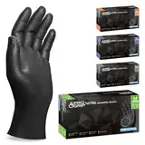 PROGRIP Einweghandschuhe Diamant Grip, Schwarz, Einmalhandschuhe Extra Stark, Nitrilhandschuhe Gr. M, 2x dicker, Handschuhe Einweg, Arbeitshandschuhe für Werkstatt & Montage, 50 Stk/Box