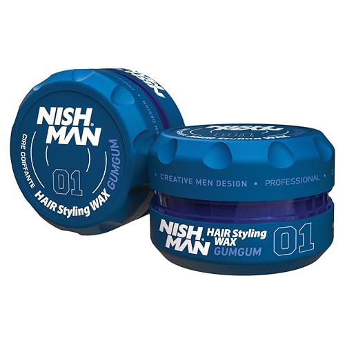 NISHMAN Haarstyling Wachs Für Männer 01 – Gumgum 150g – Bubblegum Duft – Natürlicher Glanz-Look – Starker Halt – Herren Haar-Gel Aqua Wachs – Langanhaltende Kontrolle und Definition