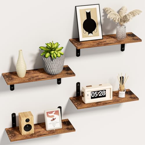 Diwoker Wandregal, 4 Stück Schweberegal für Wände Wandregale zur Aufbewahrung Regal für Wohnzimmer Küche Badezimmer (Vintagebraun)