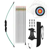 HANSPY Bogen und Pfeil Kinder Set Jugendbogenset Teens Kinderbogen Recurve Zielscheibe 15lbs Kinder Pfeilbogen Anfänger Jugendliche für die Outdoor-Sportjagd im Hinterhof