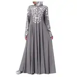 Generisch 2025 Kaftan Islamische Frauen Abaya Maxi Spitze Kleidung Kleidung Nähte muslimisch arabische Frauenkleid Strandkleid Damen Blau (Grey, L)