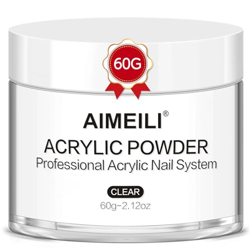 AIMEILI Acrylpulver Klar 60g Clear Acrylic Powder Keine UV-Lampe Erforderlich Acryl Pulver Nails Transparent
