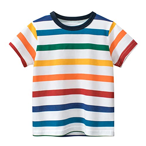 Sommer T Shirts Jungen 100, Rundhals Ausschnitt T-Shirt Kurzarm Bunten Streifen Gedruckt Tops, Kinder Atmungsaktiv Kostüm Kleinkind Multicolor Stripe Print T Shirt Kinder Kleidung 1-7 Jahre