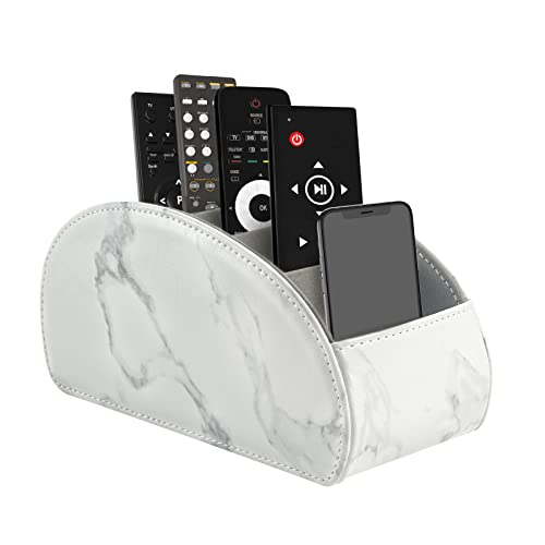 WAYIFON Fernbedienungshalter mit 5 Taschen, Große Halterung für TV, DVD,4K Stick und Bluray Fernbedienungen, Fernbedienung Aufbewahrung für Stifte,L-Marmor Weiß