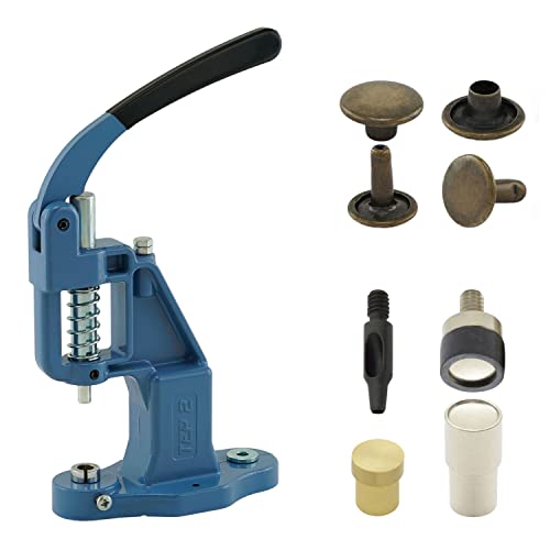 Getmore Crafts Nietpresse Set mit Hebelpresse, Nietwerkzeug und 50 Stück DoppelKopf Nieten 7 mm, Antik, Stahl | Handpresse | DIY | Für Leder, Kleidung, Jeans, Gürtel, Schuhe..