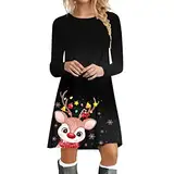 Weihnachtskleid Damen Sweatshirt Kleid Langarm Pullover Kleid Winter Rundhals Minikleid Rentier Druck Weihnachten Kleider Elegant Oberteile