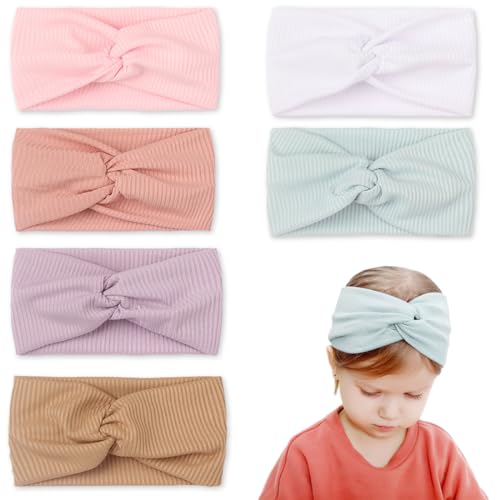 6er Pack Baby Turban Mädchen 0-3 Monate - Haarband Bandeau - Gestricktes Twist-Stirnband - Neugeborenen-Weiches Baby-Stirnband - Elastischer Baby-Turban-Stirnband.