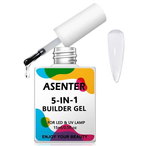 ASENTER 5-in-1 Clear Gummy Builder Gel für amerikanische Anwendung, Extend Gel, UV-Gel, Aufbaugel, Nagelkleber, Basis und Struktur aus Gummi