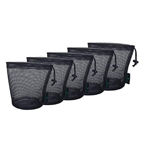 iBasingo Schwarze Netztasche Nylonsack Robuste Kordelzug-Netzbeutel Kleiner Reisestapelsack Mesh Storage Ditty Bag für Kosmetik Duschgel Flaschentopf Tennis Golfball Outdoor Tools 5 Stück/Los BVP01-S