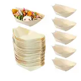 100 Stück Schiffchen Snackschalen, Einweg Bambus Schalen für Fingerfood, Snacks & Grillpartys, Fingerfood Schale 17 cm Schiffchen aus Holz für Knabbereien Geburtstag Hochzeit Ostern Party Supplies
