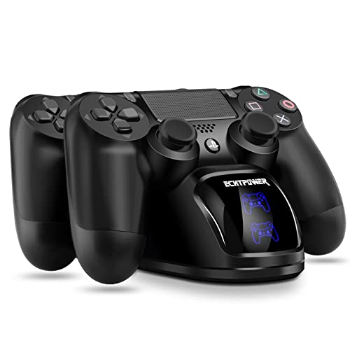 PS4 Controller Ladestation, Playstation 4 Controller Dualshock Ladegerät, PS4 Charger Dock Staion mit LED Anzeige für PS4/PS4 Pro/PS4 Slim (Blau + Orange LED)