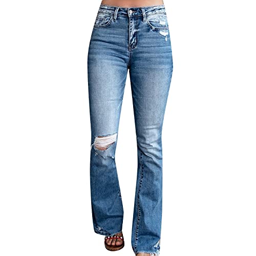 Bootcut Jeanshose Damen Stretch Skinny Jeans Street Elegant Freizeithose High Waist Jogging Outdoorhose Relaxhose Mit Hoher Taille Outdoor Hosen Damenhose Lang Boyfriend Jeanshosen (Light Blue, M)