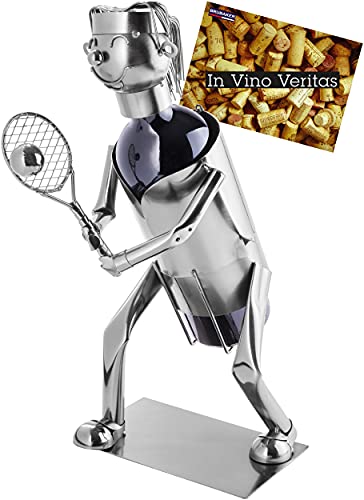 BRUBAKER Weinflaschenhalter Tennisspielerin - Metall Skulptur Flaschenständer - Wein Geschenk für Tennis Fans mit Grußkarte