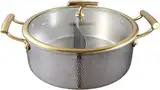 Edelstahl-Shabu-Shabu-Topf Mit Trennwand Und Deckel, Zweiseitiger Hot Pot, Geteilter Hotpot, Suppentopf, Kochgeschirr For Induktionskochfeld, Gasherd [Energieklasse A] (Size : 24cm)