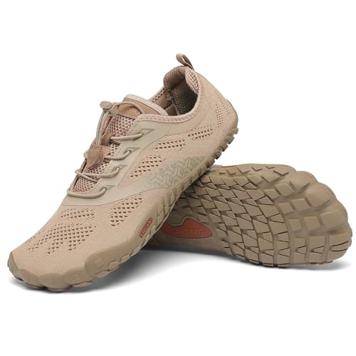 SAGUARO Barfußschuhe Herren Damen Fitnessschuhe mit Zehen Sohle Bequem Atmungsaktiv Sport Traillaufschuhe rutschfest Leight Laufschuhe Outdoor Braun 41 EU