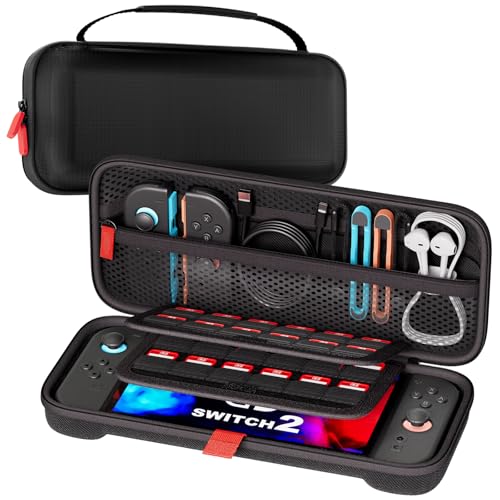 ProCase Tragetasche für 2025 Nintendo Switch 2, mit 24 Game Card Slots, Hard Reisetasche Schutzhülle für Konsole Zubehör - Schwarz, Standard