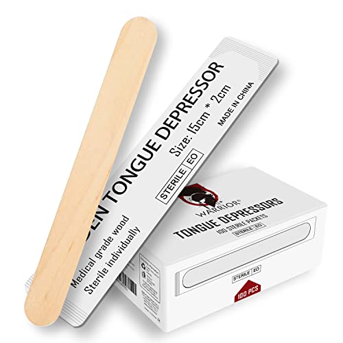 WARRIOR® STERILE EO Gas Sterilized Disposable Wooden Tongue Depressors (Pack of 100)