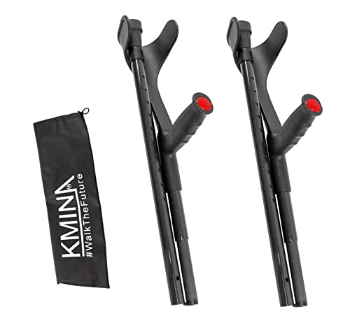 KMINA PRO - Carbon Krücken Faltbar (x2 stück), Unterarmgehstützen Schwarz, Gehstützen Faltbar, Krücken für Erwachsene, Leichte Krücken Gehhilfen, Krücken Klappbar Carbon - Made in Europe