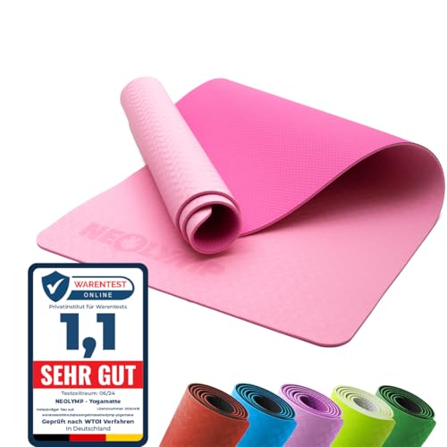 NEOLYMP Yogamatte rutschfest mit Tragegurt und Übungen - leichte Yogamatte dünn, umweltfreundliche Gymnastikmatte, Sportmatte, Turnmatte, Yoga Starter-Set