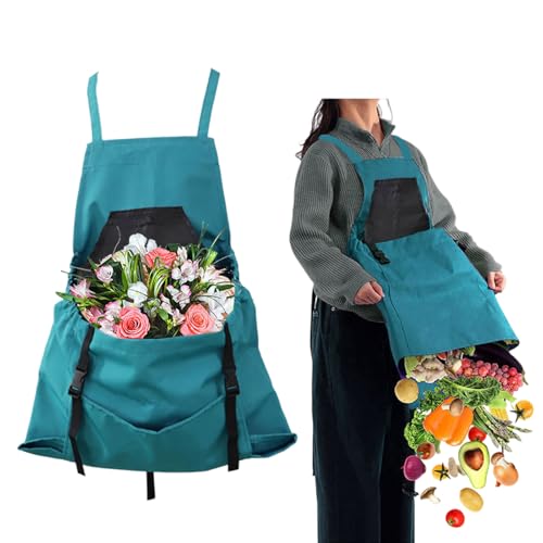 Gartenschürze, Gärtnerschürze mit Schnellverschlusstasche, Schürze Wasserdicht, Garten Zubehör zum Pflücken von Obst, Gemüse und Blumen, Verstellbare Kreuzgurte, Gärtner Geschenke für Damen und Herren