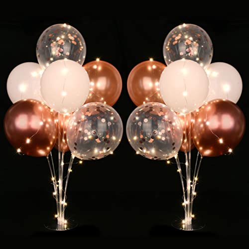 AUAUY 2 Stück Tisch Ballon Stand Kit, Wiederverwendbar Ballonständer, Luftballons Ständer Halter mit 16 Ballon und 2 Lichtern für Geburtstag Partydekorationen, Hochzeitsdekorationen, Feste und Partys