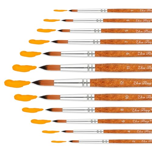Nylon Aquarellpinsel Set,12 Stück Rundpinsel Set,Ausschreibung Haarpinsel Set,Künstlerpinsel für Anfänger Künstler,Malen Pinsel Set für Aquarell Acryl Ölgemälde,Nylon Acrylfarben Pinsel