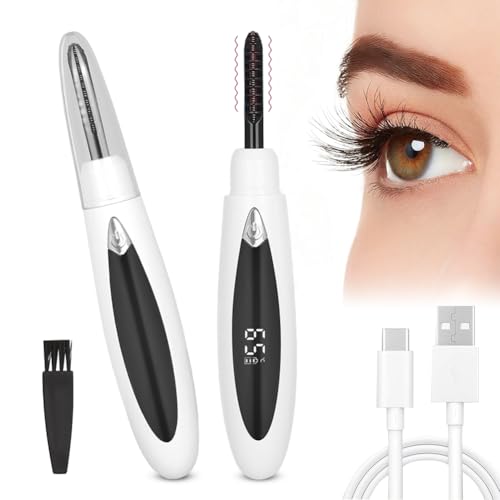 Kayuneed Elektrische Wimpernzange, Beheizbar, USB-C Wiederaufladbar, Gummi Wimpernbürste mit 3 Temperaturmodi, 15s Aufheizen Anti-Verbrennung, Eyelash Curler 24 H Long Lasting, Weiß