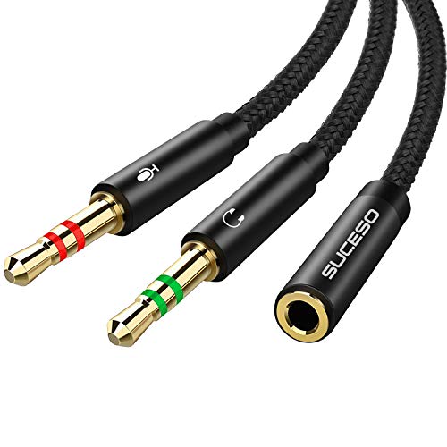 SUCESO Audio Splitter Y Adapter 3.5mm Buchse auf Doppel 3.5mm Klinkenstecker Headset Mikrofon Adapter Audio Splitter Kabel kompatibel mit Kopfhörer, PC, PS4, Gaming Headset, Desktop usw - 1M(Schwarz)