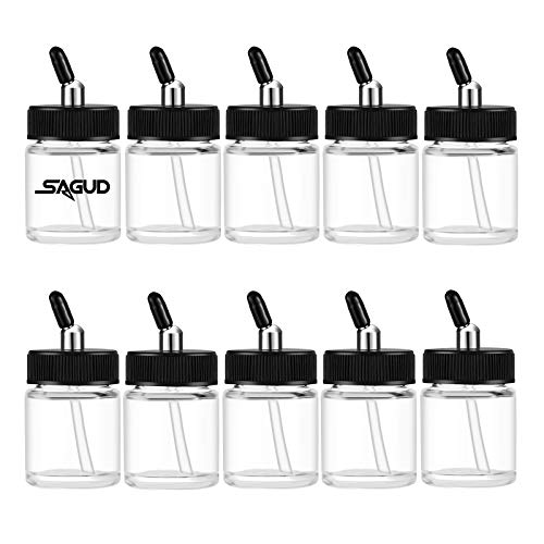 SAGUD 10pcs Glas Airbrush Flaschen Kit 20cc Airbrush Dose mit 10 pcs Adapter Deckel Kit für doppeltwirkende Siphon Airbrush Pistole Airbrush-Gläser