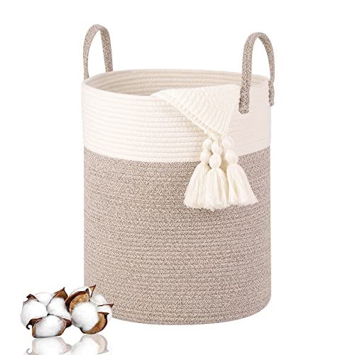 VORHOT Wäschekorb Geflochten aus Baumwolle, 53L Wäschesammler mit Henkel, Laundry Basket Aufbewahrungskorb Spielzeug, Korb Wäschebox für Wäschekammer Kinderzimmer Wohnzimmer Bad, 46x38cm