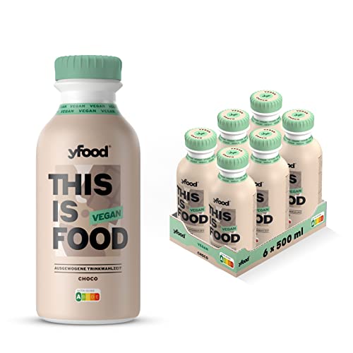 yfood Drink Vegan Choco, Leckere, vegane Trinkmahlzeit für unterwegs, THIS IS FOOD Drink, 26g Protein, 26 Vitamine und Mineralstoffe, 1,50€ Pfand inkl., 6 x 500ml, Geschmack Schokolade