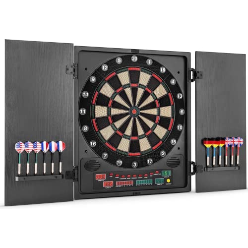 OneConcept - Dartmaster 180 Dartautomat, Dartscheibe elektronisch, E-Darts, Dartboard mit bis zu 8 Spieler, virtueller Gegner, LED-Anzeigen, 12 Pfeile