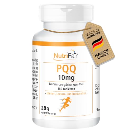PQQ 10mg - mit 10mg Pyrrolochinolinchinon (PQQ) Dinatriumsalz pro Tablette - 180 Tabletten - Hochdosiert - 100% Vegan – Deutsche Produktion & Laborprüfung - NutriFair | Premium & Fair