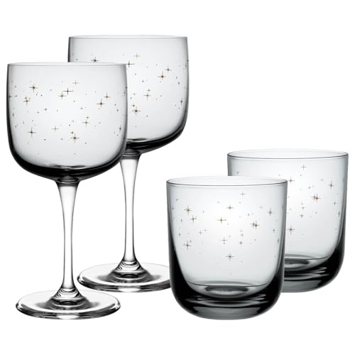 like. by Villeroy & Boch Winter Glow Wein- und Wassergläser Set 4-teilig, Weinkelche (350 ml) und Wasserbecher (310 ml) für 2 Personen, Gläser mit weihnachtlicher Sternchen-Verzierung. Klar