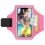 GlasFlength Brassard de sport universel pour téléphone portable - Avec poche pour écouteurs - Support pour téléphone portable - Pour iPhone 15/14/13/12/Samsung Galaxy S24/S23 Huawei Xiaomi (rouge rose
